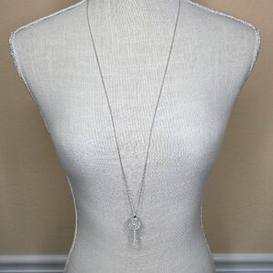 Park Lane Elegant 2 Sided Silver Key Pendant Necklace With Crystals